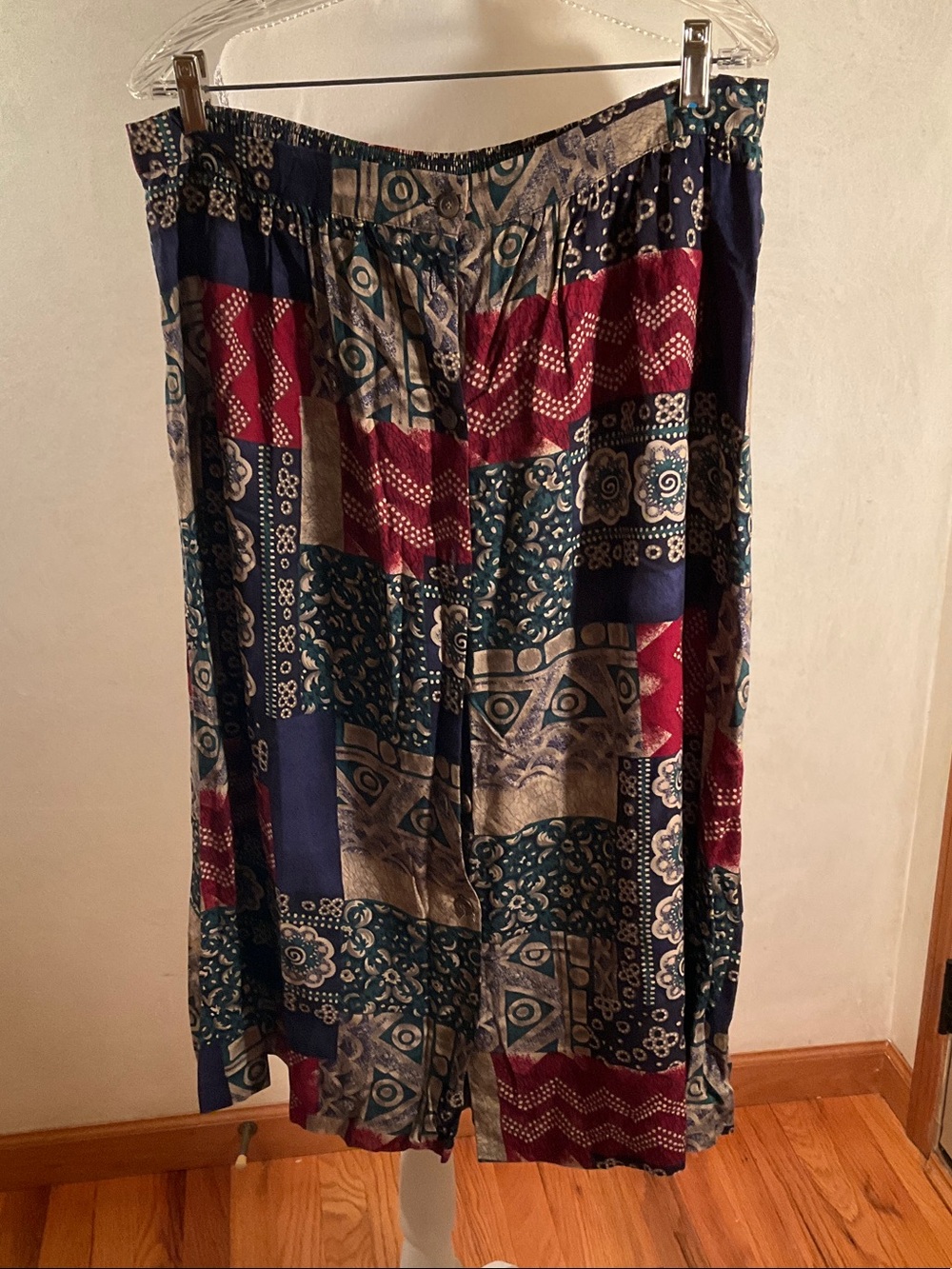 Leslie Fay Navy Teal Red Patchwork Maxi Skirt